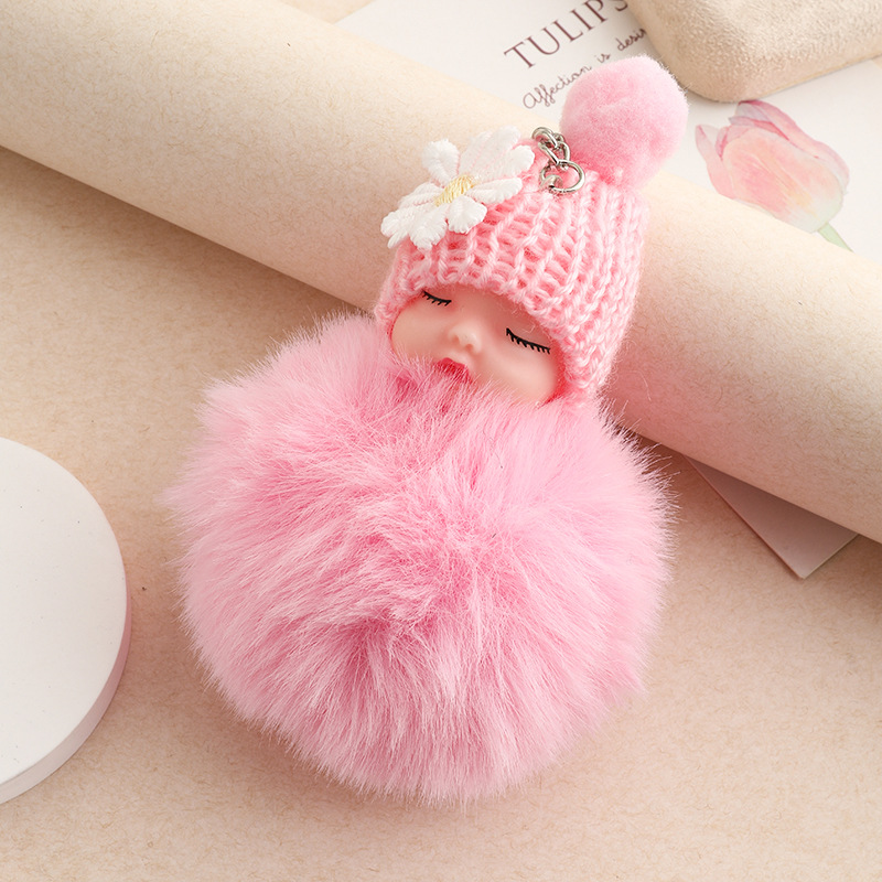 Amor dorado muñeca de sueño imitación de conejo bola de pelo colgante lindas bolsas escolares colgantes para niñas joyas de peluche llaveros