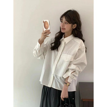 预 2024女韩国东大门代秋季翻领可调节袖口大口袋长袖衬衫