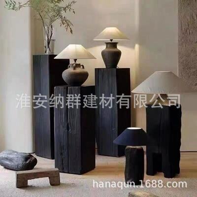 碳化方形木墩子矮凳家用花架实木底座摆件边几原木户外室外|ms