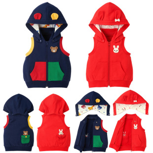 New Style Cartoon Bear and Rabbit Embroidered Hooded Vest Jacket Cardigan Waistoutwear for Boys and Girls