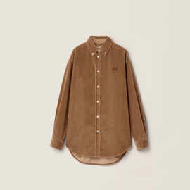 MIU家 复古衬衫 秋冬 咖色翻领 长袖叠穿 灯芯绒 外套上衣