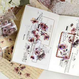 Cross-Border Long-Term Sugar Poetry Pet Tape Flower Series Flower Theme Shell Light Handbook Material Recycling Stickers 6 Styles