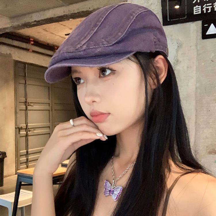 Japanische Jeans-Cap für Damen, vielseitig, sommerlich, Retro, großer Kopfumfang, figurschmeichelnd._voghion.com