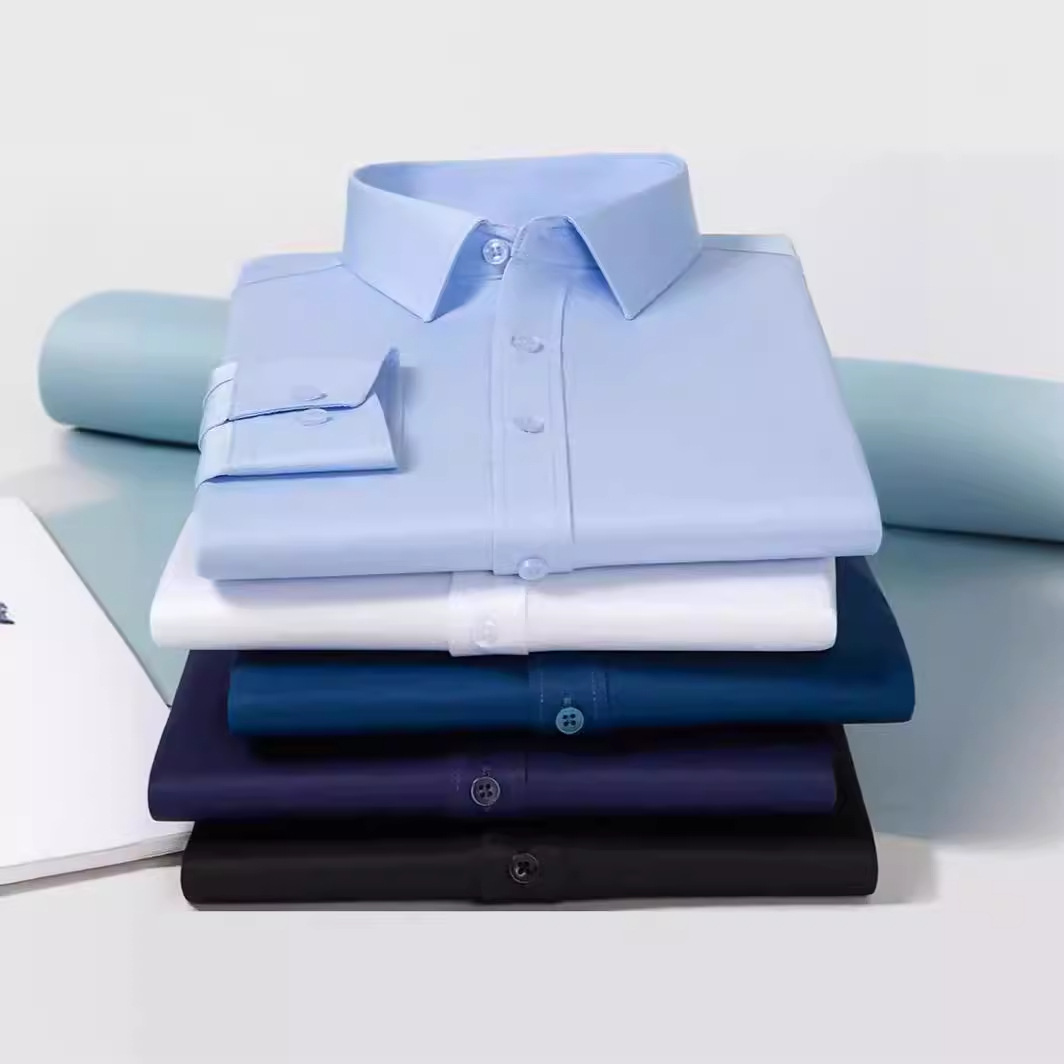 Camisas masculinas primavera y otoño camisa de manga larga elástica sin quemar fibra de bambú para hombres de negocios de alta gama