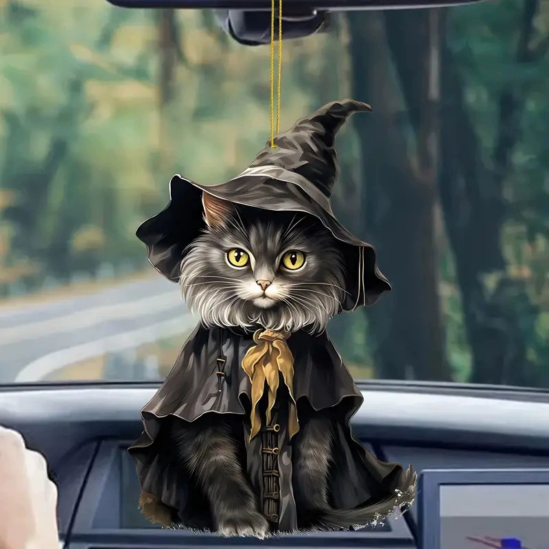 Хэллоуин волшебный волшебник черный кот праздничный кулон трансграничный акрилальный плоский автомобиль подвеска брелок подвеска подвеска