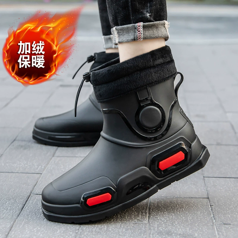 Дождевая обувь мужская мода средняя труба новый дождь сапоги прогулка повседневная работа резиновая обувь кухня водная обувь рыбалка водная обувь оптом