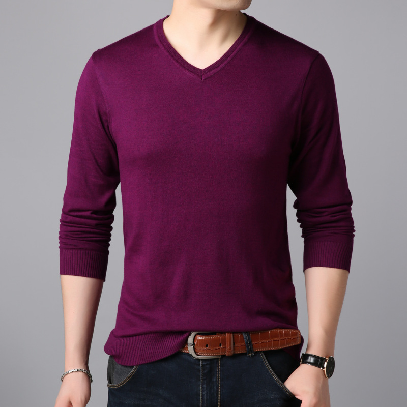 Pierre Cardin V-neck Men's Long-sleeved Solid Color Knitted Sweater Casual All-match Explosive Youth Fashion Base Shirt Pierre Cardin V-neck Men's Long-sleeved Solid Color Knitted Sweater Casual All-match Explosive Youth Fashion Base Shirt