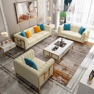 Italian Minimalist Accessible Luxury Sofa Leather Sofa Living Room 123 Combination American Hong Kong Style Model Room Modern Sofa