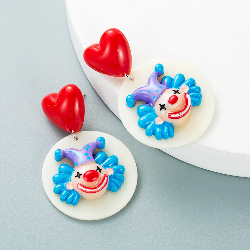 Heart Clown Elephant Round Pendant Earrings Wholesale Nihaojewelry display picture 5