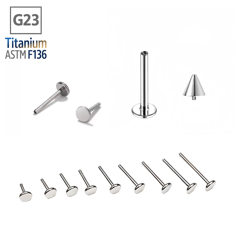 F136 チタン G23 内歯リップネイルロッド内ネジベース交換用スペア耳骨ネジリップネジ舌ネジピアスアクセサリー