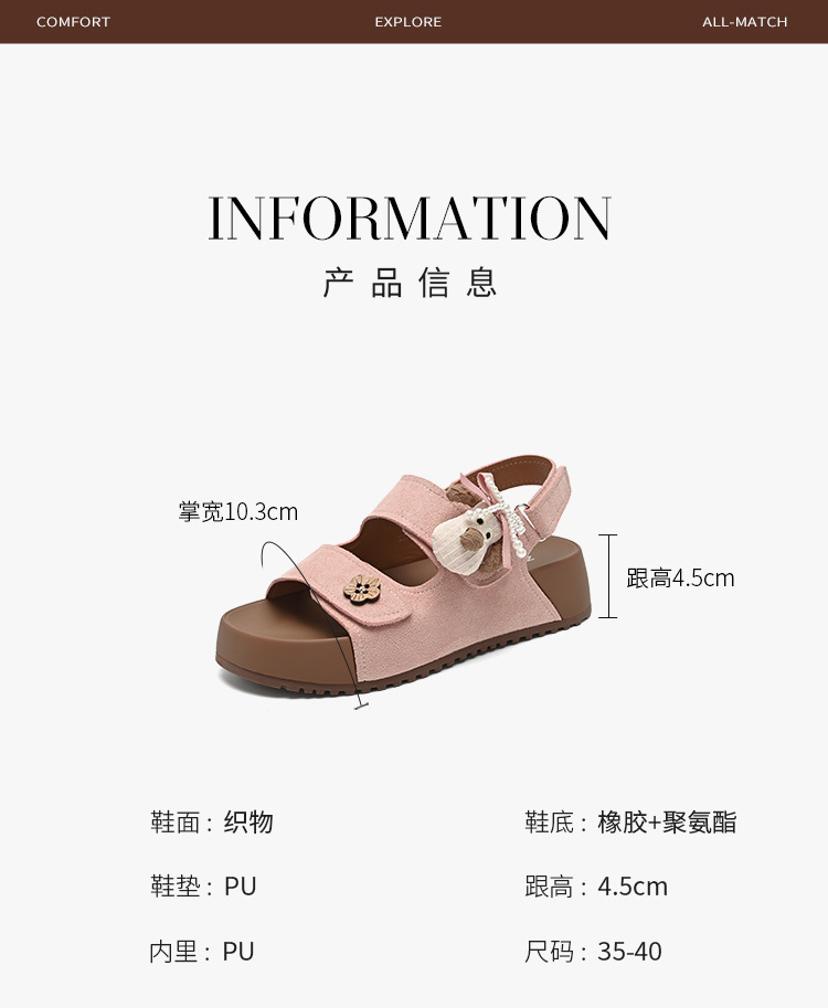 Sandal xỏ ngón đế bệt nữ phong cách Hàn Quốc — FT81 Hồng chi tiết 8