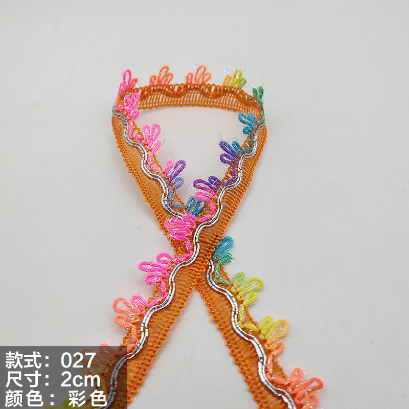 Colorido encaje de oro y plata perlas de triángulo de seda al por mayor de oro y plata cebolla diente borde DIY rendimiento accesorios de ropa estilo étnico cinta