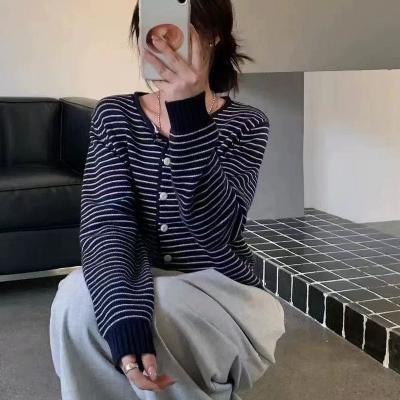 韩系经典条纹毛衣小外套女2025秋冬新款百搭显瘦针织开衫上衣1277|undefined