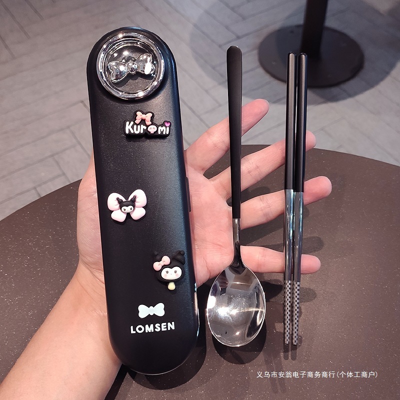304 ステンレス鋼のポータブル食器 3 点セット箸スプーンセット子供と小学生のための収納ボックス食器|undefined