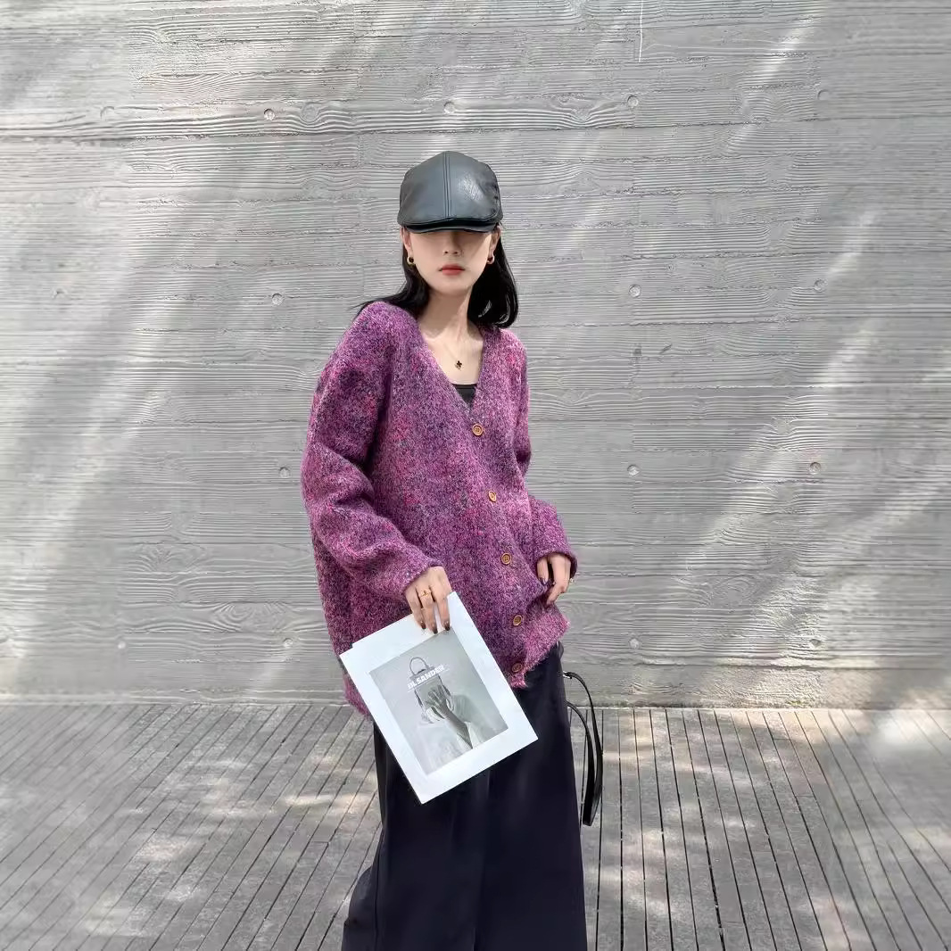 24 invierno Puyuan 2024 otoño y invierno nuevo estilo coreano suelto retro jersey cardigan suave glutinoso alto