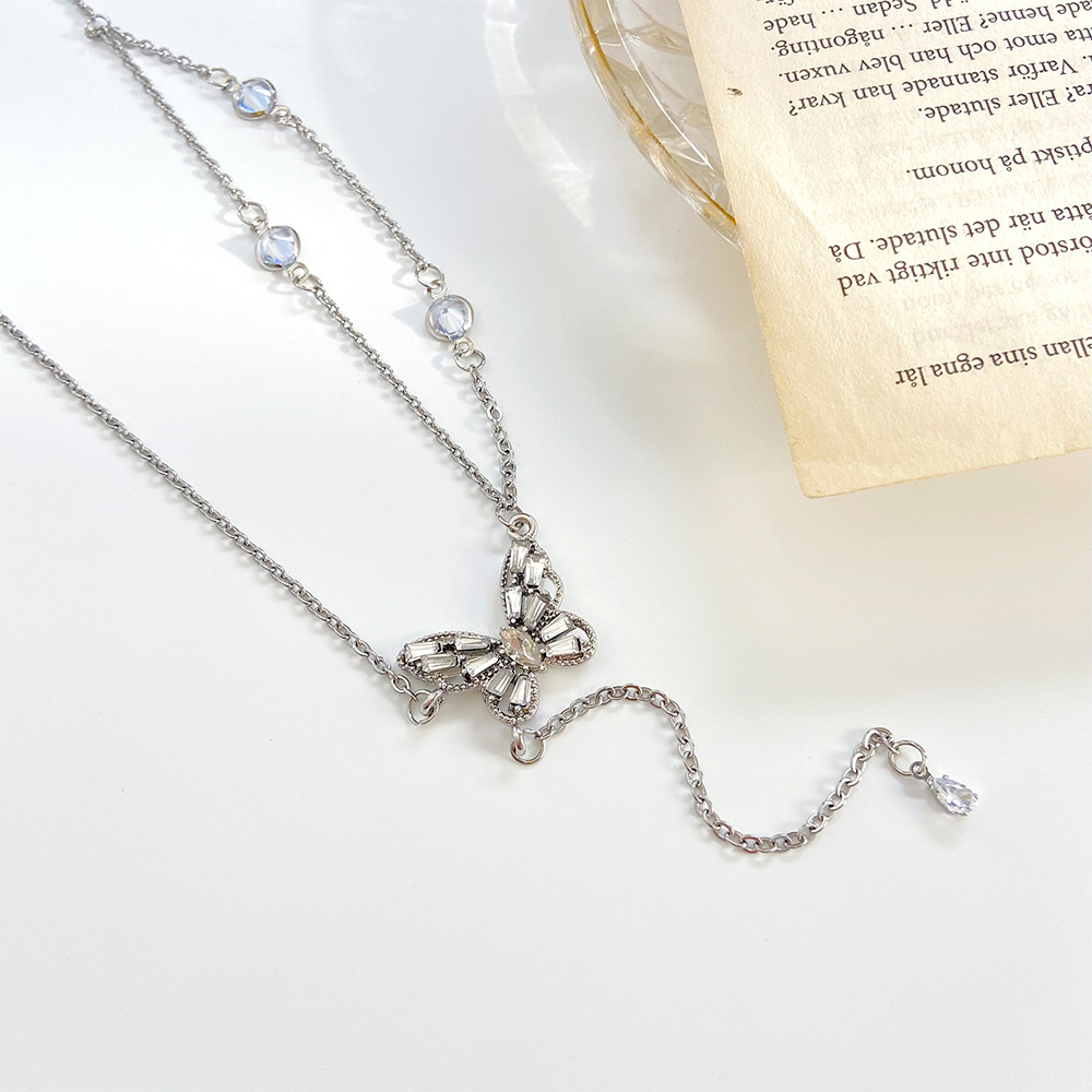 Fashion Butterfly Alloy Metal Zircon Necklace