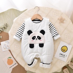 2023 New Set Baby Bodysuit with Fleece Warmth Panda Wide Shoulder Padded Cotton Top Set