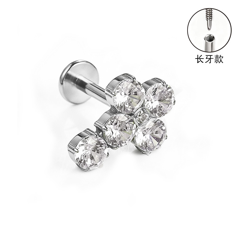 F136 Titanium Alloy Long Tooth Style Ear Studs, Finely Carved Ear Bone Studs with Zircon, Lip Studs, G23 Titanium Body Piercing Jewelry detail image 30