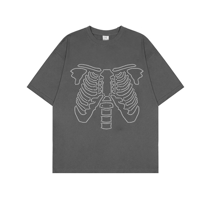 T-shirt à manches courtes pour hommes, ample, avec épaules tombantes, en coton, de haute qualité, avec tête de mort américaine, nouvelle collection été 2023_voghion.com
