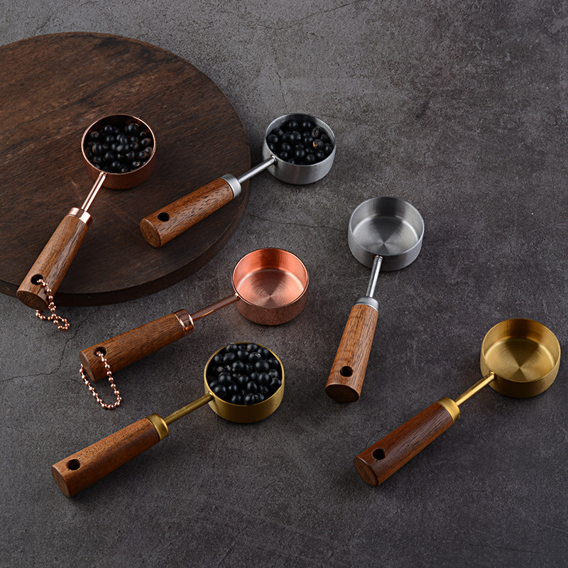 Acacia Wood Stainless Steel 15ml Capacity Household Coffee Milk Powder Measuring Scale Bowl Spoon_voghion.com