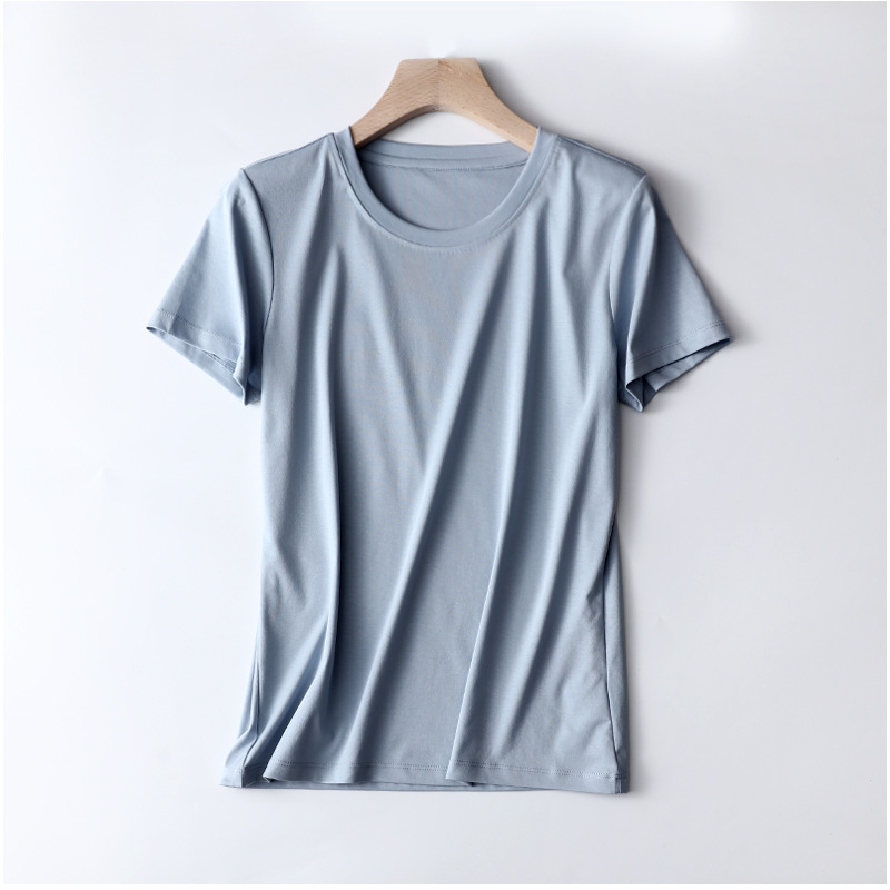 メーカースポット2024夏80本両面シルク綿tシャツ女園vネック半袖純色綿半袖tシャツ