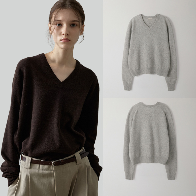 In Stock~Fac*De Patte*N Wool Knitwear for Women, Autumn and Winter Design, Simple, Loose and Slimming V-Neck Sweater