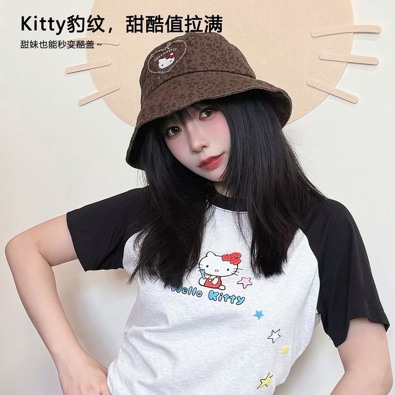 三丽鸥2025新款HelloKitty帽子渔夫帽女显脸小盆帽豹纹鸭舌帽可爱|undefined