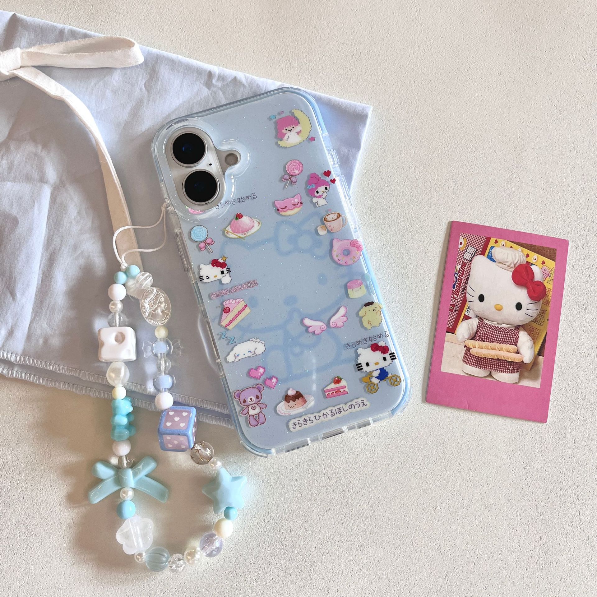 Linda ilustración de gato de brillo KT para Apple 16 funda para teléfono móvil 15ProMax cadena 14Pro femenino 13 nuevo 16Pro