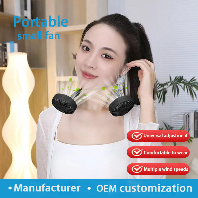 Custom-Made First-Generation Seven-Blade Wearable Lazy Dual-Head Mini Fan for Outdoor Neck Hanging and Sports Use