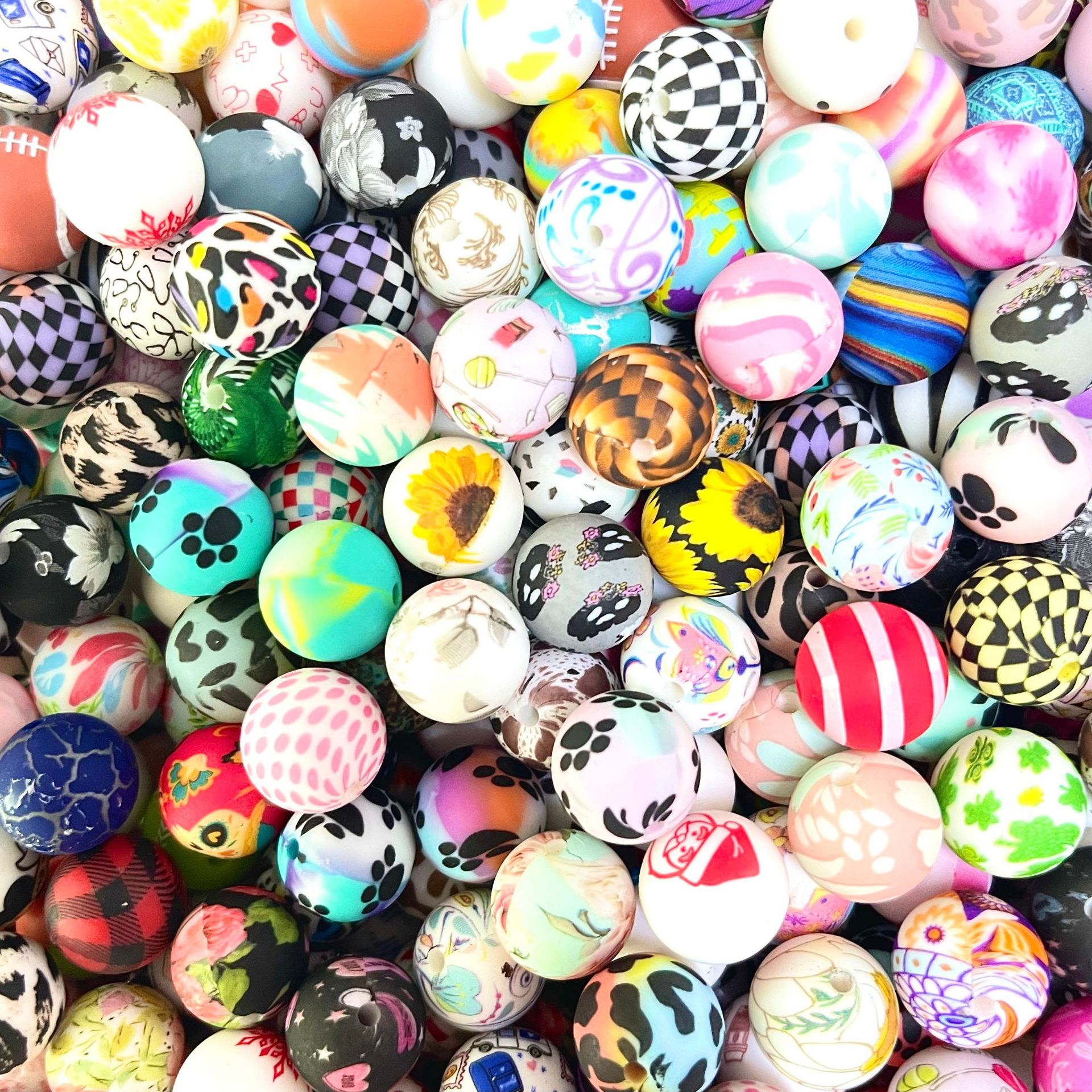 【宏洲】新款水转印15mm硅胶圆珠DIY饰品散珠串珠厂家现货色卡3