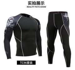 European and American Cross-border Sports Fitness Set Printed Tight Leggings Men's Long Sleeve Quick-dry Top High Elastic Training Clothes