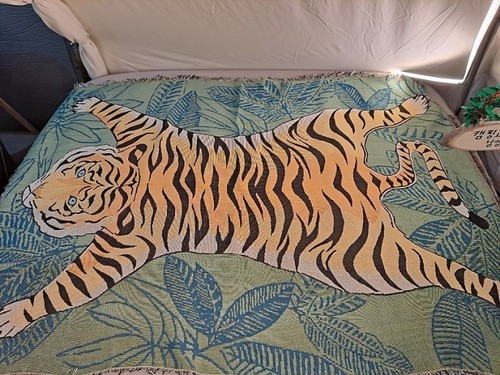 亚马逊shopee 老虎个性创意毛毯沙发装饰毯棉质休闲毯挂毯旅行毯