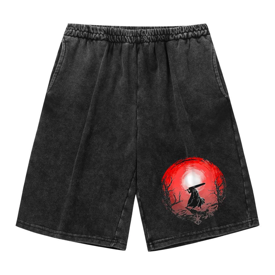 Винтажные хлопковые шорты washed (Jianfeng), чёрный винтаж, с эластичным поясом, XS–XXL
