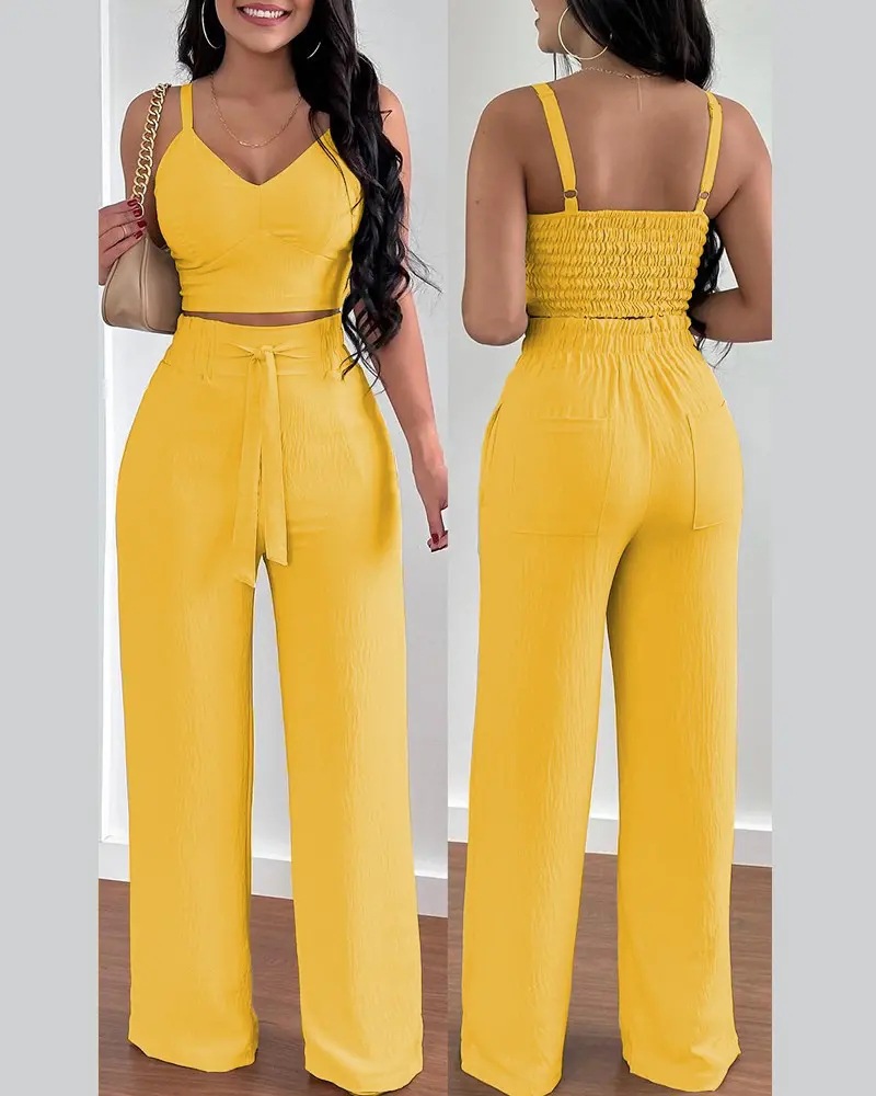 V Neck Neckline Comfort Function Daily Women's Casual Solid Color Flower Polyester Printing Backless Pant Co-ord Set Pants Sets