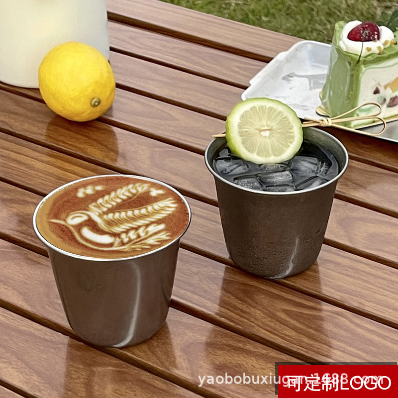 复古美式磨砂食品级不锈钢咖啡杯水杯冷饮杯加厚宽口杯工业风杯子