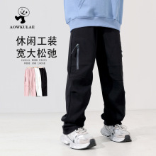 秋季童裤韩版新款男童休闲长裤 中大童拉链工装直筒卫裤女童裤子