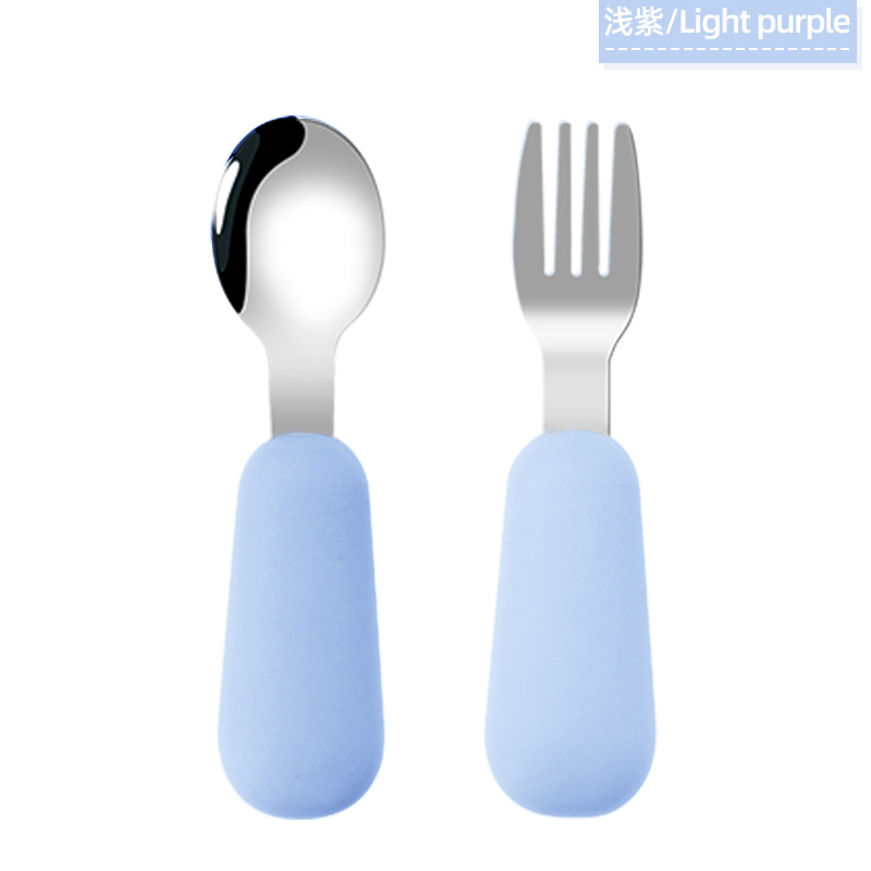 Cuchara de tenedor para niños traje de bebé tenedor cuchara mango corto 316 cuchara de tenedor de silicona de acero inoxidable cuchara de tenedor de suplemento alimenticio para bebés
