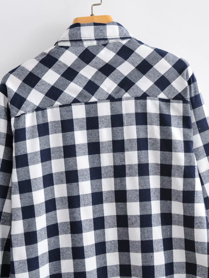 black and white plaid long-sleeved shirt  NSAM36898