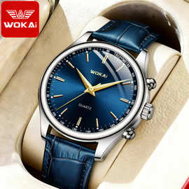 跨境外贸新款沃凯wokai商务男士石英皮带手表一件代发