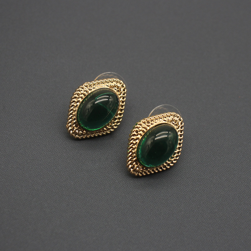 Retro Oval Zinc Alloy Plating Inlay Artificial Gemstones Womenu0027S Ear Studs 1 Pair