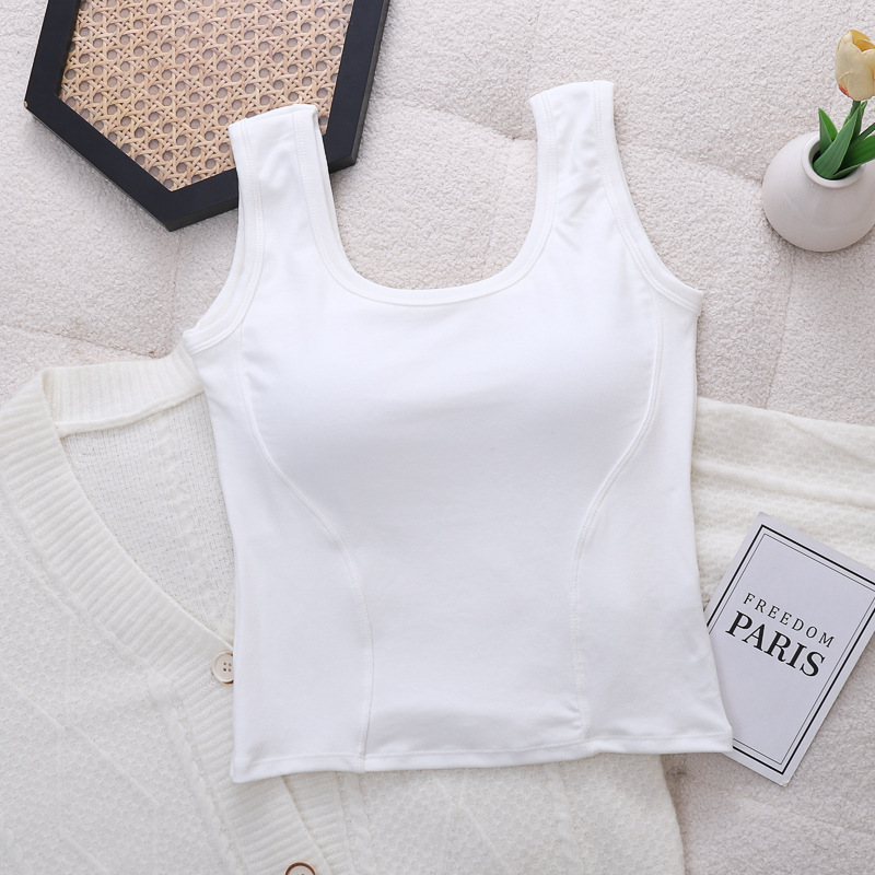 Primavera y verano nuevo chaleco de todo fósforo de color sólido para mujer, espalda hermosa, delgado con almohadilla para el pecho, ropa interior de talla grande, top sin mangas