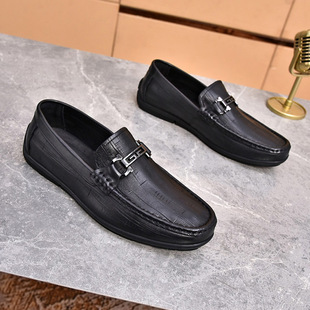 Men's Genuine Leather Casual Shoes, Soft Leather, Soft Sole, Breathable Slip-Ons, Fashionable and Versatile Handmade Men's Shoes, Genuine Leather Driving Beanie Shoes
