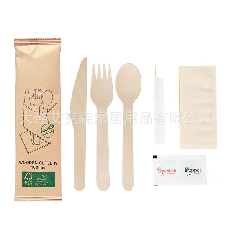 Takeaway Convenient Cutlery Set Travel Portable Biodegradable Disposable Wooden Spoon Fork Knife Wooden Cutlery