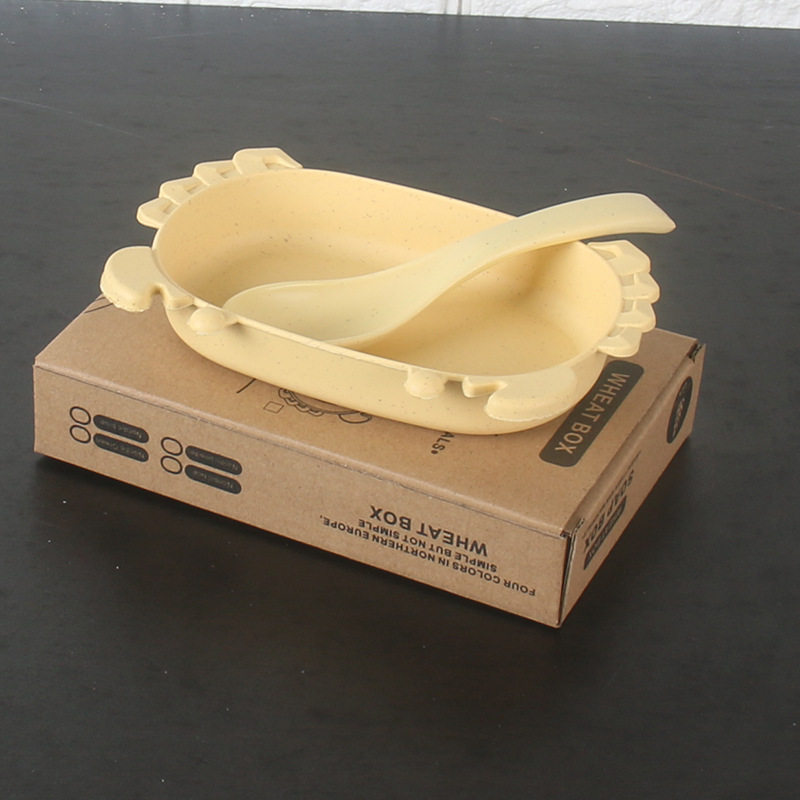 Plato Infantil con Cuchara de Paja de Trigo Resistente a Caídas para Niños y Estudiantes