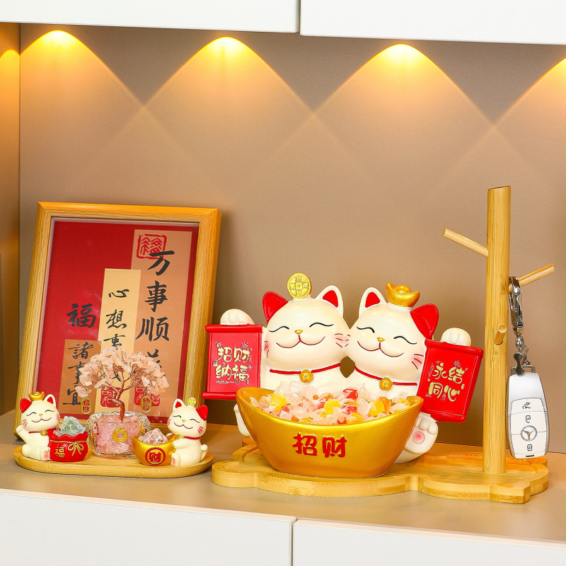 新款双猫收纳置物架玄关家居摆件永结同心布置新房装饰品新婚礼品|undefined
