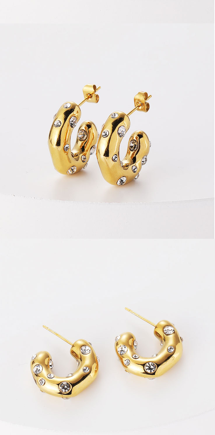 fashion golden geometric C-shaped inlaid zircon copper stud earrings wholesale