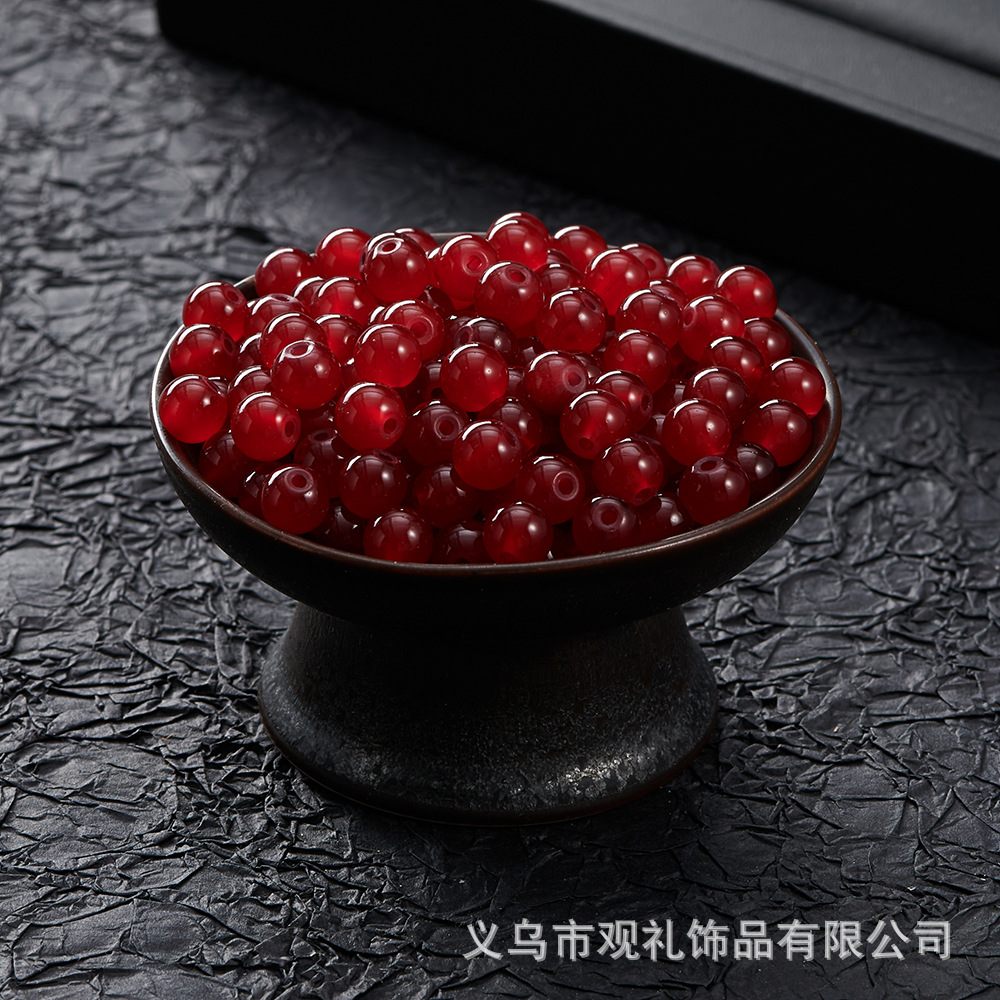 Primavera y verano imitación de cristal imitación de jade natural de 8mm de color sólido perlas de vidrio perlas diy accesorios de pulsera perlas sueltas