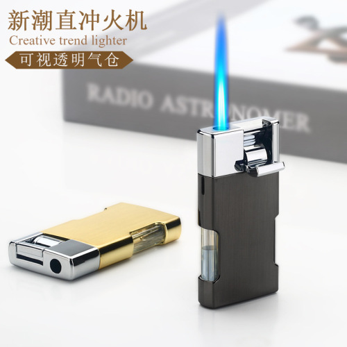 Cross-border personalized lever ignition electronic lighter metal windproof direct blue flame lighter engraving advertising gift