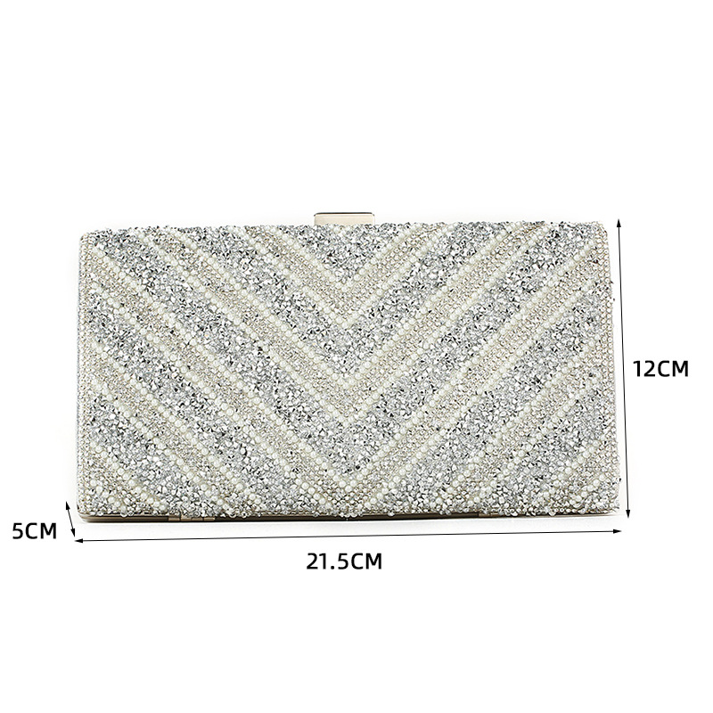 Large capacity diamond studded women's evening bag simple and fashionable rhinestone hand held evening bag_voghion.com