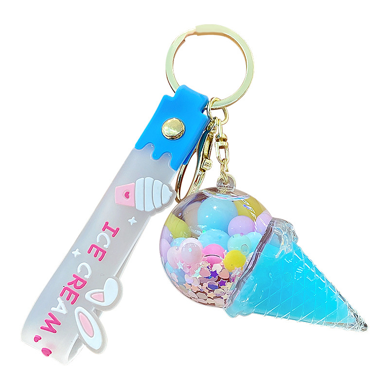 Arenas flotantes transfronterizas coloridas frijoles botellas flotantes de helado llaveras de chicas bolsos colgantes de arena flotante pequeña decoración colgante para mujeres